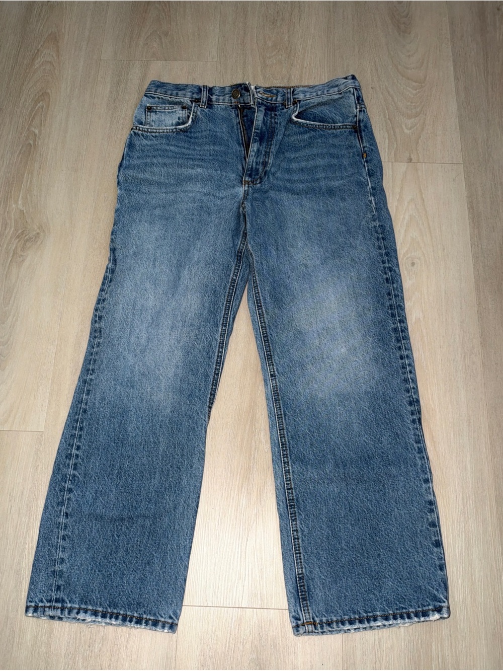 Zara Women Washed Blue Relaxed Straight Jeans